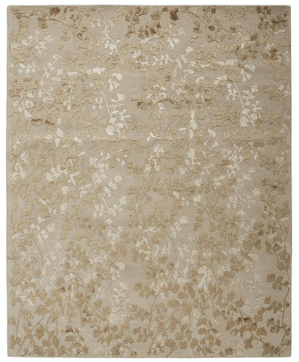 Homeroots 9' X 12' Ivory Tan And Gold Wool Floral Tufted Handmade Area Rug Ivory,Tan,Gold Wool 512547