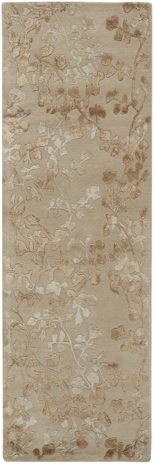 Homeroots 8' Ivory Tan And Gold Wool Floral Tufted Handmade Runner Rug Ivory,Tan,Gold Wool 512549