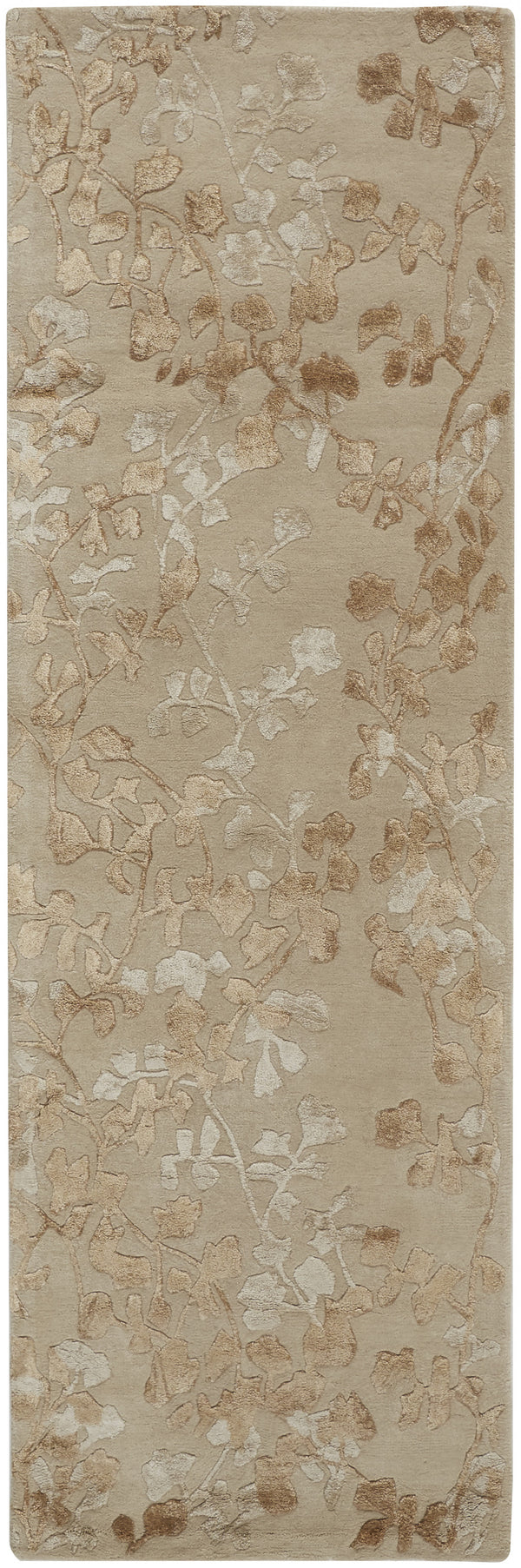 Homeroots 8' Ivory Tan And Gold Wool Floral Tufted Handmade Runner Rug Ivory,Tan,Gold Wool 512549