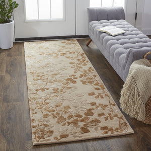 Homeroots 8' Ivory Tan And Gold Wool Floral Tufted Handmade Runner Rug Ivory,Tan,Gold Wool 512549