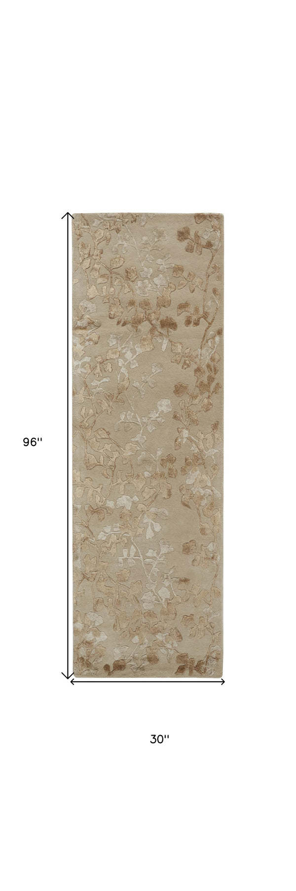Homeroots 8' Ivory Tan And Gold Wool Floral Tufted Handmade Runner Rug Ivory,Tan,Gold Wool 512549
