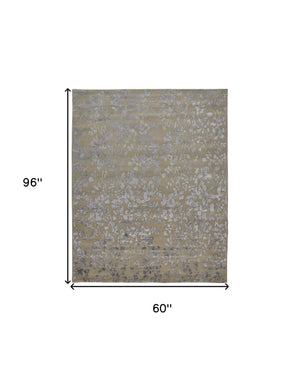 Homeroots 5' X 8' Tan Silver And Gray Wool Floral Tufted Handmade Area Rug Tan,Silver,Gray Wool 512551