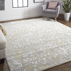 Homeroots 5' X 8' Tan Silver And Gray Wool Floral Tufted Handmade Area Rug Tan,Silver,Gray Wool 512551