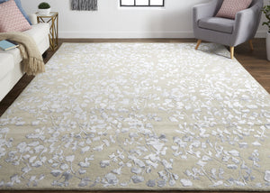 Homeroots 8' X 10' Tan Silver And Gray Wool Floral Tufted Handmade Area Rug Tan,Silver,Gray Wool 512552