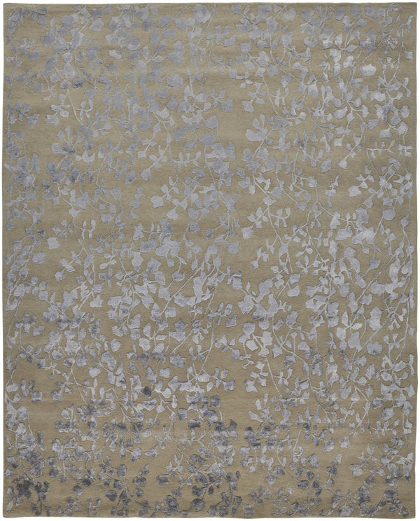 Homeroots 10' X 14' Tan Silver And Gray Wool Floral Tufted Handmade Area Rug Tan,Silver,Gray Wool 512554