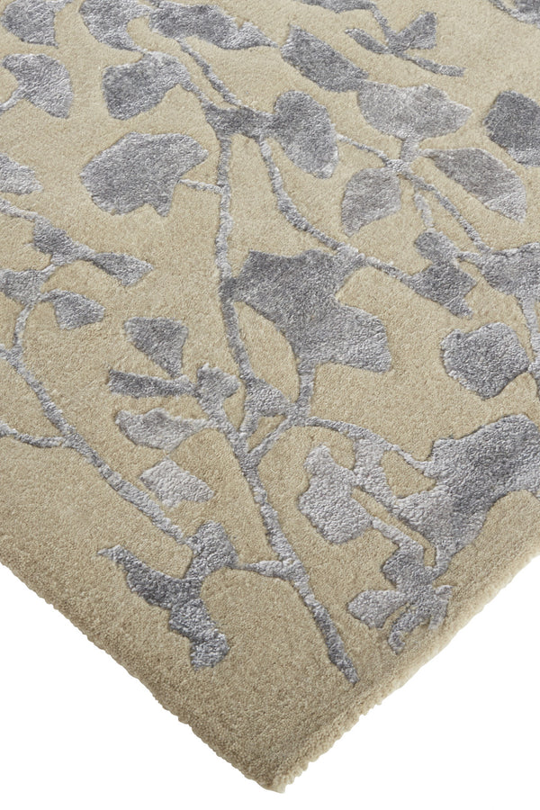 Homeroots 10' X 14' Tan Silver And Gray Wool Floral Tufted Handmade Area Rug Tan,Silver,Gray Wool 512554