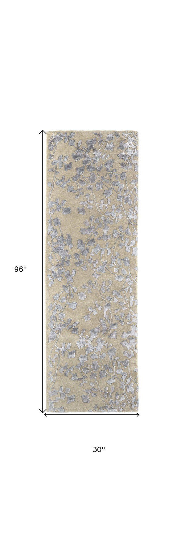 Homeroots 8' Tan And Gray Wool Floral Hand Tufted Runner Rug Tan,Silver,Gray Wool 512555