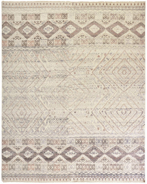HomeRoots 4' Hand-Knotted Geometric Area Rug in Gray, Ivory & Pink – Perfect for Modern Home Decor Spaces 4' X 6' 512557