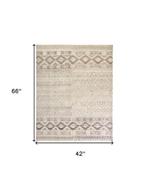HomeRoots 4' Hand-Knotted Geometric Area Rug in Gray, Ivory & Pink – Perfect for Modern Home Decor Spaces 4' X 6' 512557