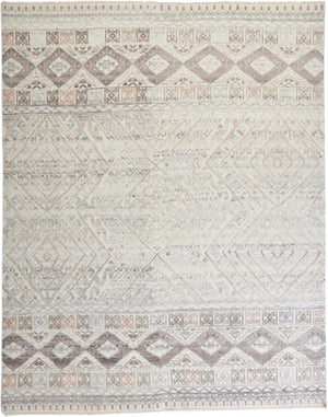 HomeRoots 4' Hand-Knotted Geometric Area Rug in Gray, Ivory & Pink – Perfect for Modern Home Decor Spaces 5' X 8' 512558