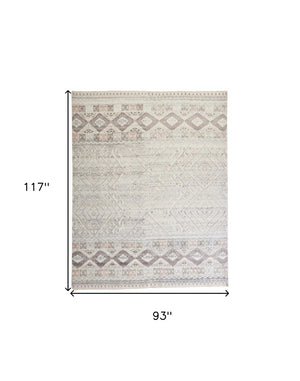 HomeRoots 4' Hand-Knotted Geometric Area Rug in Gray, Ivory & Pink – Perfect for Modern Home Decor Spaces 8' X 10' 512559