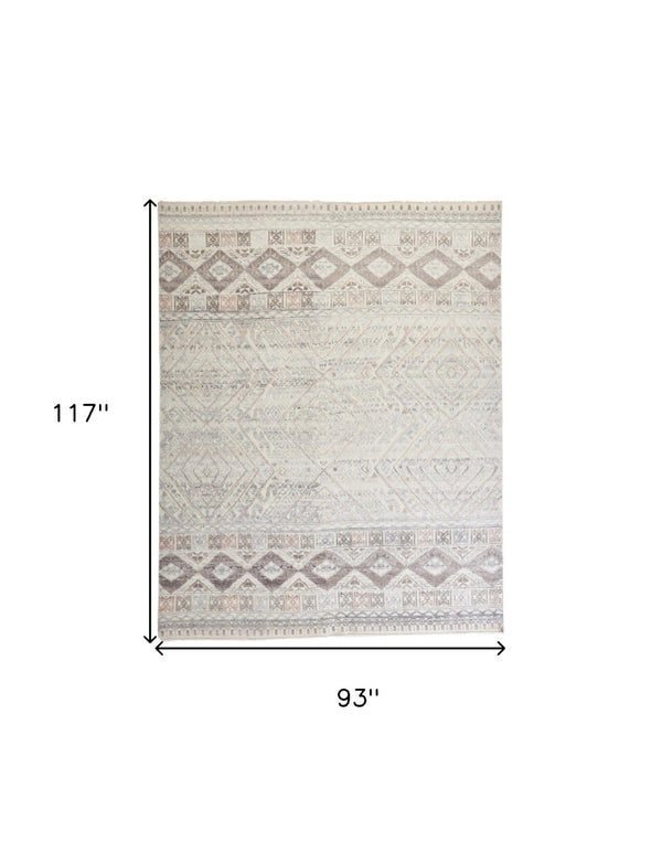 HomeRoots 4' Hand-Knotted Geometric Area Rug in Gray, Ivory & Pink – Perfect for Modern Home Decor Spaces 8' X 10' 512559