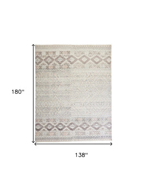 HomeRoots 4' Hand-Knotted Geometric Area Rug in Gray, Ivory & Pink – Perfect for Modern Home Decor Spaces 12' X 15' 512564