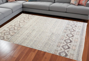 HomeRoots 4' Hand-Knotted Geometric Area Rug in Gray, Ivory & Pink – Perfect for Modern Home Decor Spaces 12' X 15' 512564