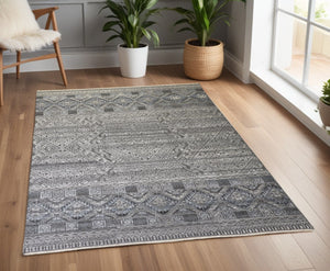 HomeRoots 4' Hand-Knotted Geometric Area Rug in Gray, Ivory & Pink – Perfect for Modern Home Decor Spaces 4' X 6' 512565