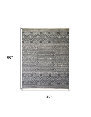 HomeRoots 4' Hand-Knotted Geometric Area Rug in Gray, Ivory & Pink – Perfect for Modern Home Decor Spaces 4' X 6' 512565