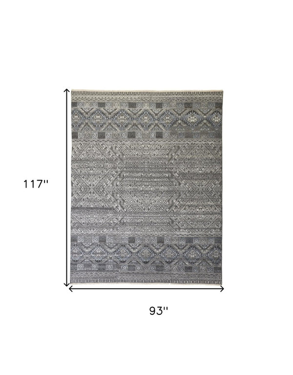 HomeRoots 4' Hand-Knotted Geometric Area Rug in Gray, Ivory & Pink – Perfect for Modern Home Decor Spaces 8' X 10' 512566