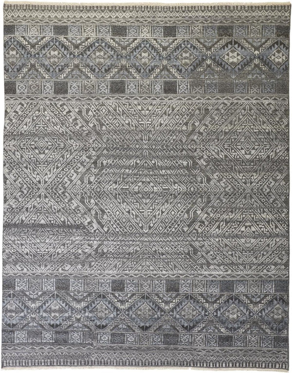 HomeRoots 4' Hand-Knotted Geometric Area Rug in Gray, Ivory & Pink – Perfect for Modern Home Decor Spaces 10' X 13' 512568