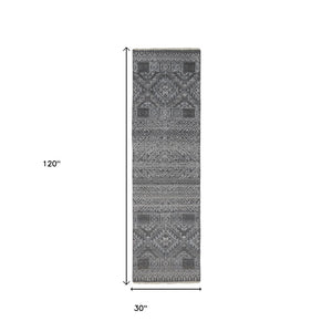 HomeRoots 4' Hand-Knotted Geometric Area Rug in Gray, Ivory & Pink – Perfect for Modern Home Decor Spaces 10' Runner 512569