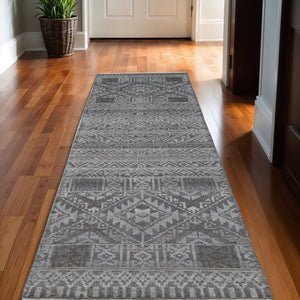 HomeRoots 4' Hand-Knotted Geometric Area Rug in Gray, Ivory & Pink – Perfect for Modern Home Decor Spaces 10' Runner 512569
