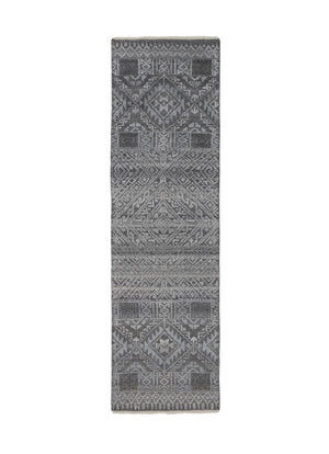HomeRoots 4' Hand-Knotted Geometric Area Rug in Gray, Ivory & Pink – Perfect for Modern Home Decor Spaces 10' Runner 512569