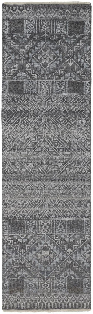 HomeRoots 4' Hand-Knotted Geometric Area Rug in Gray, Ivory & Pink – Perfect for Modern Home Decor Spaces 8' Runner 512570