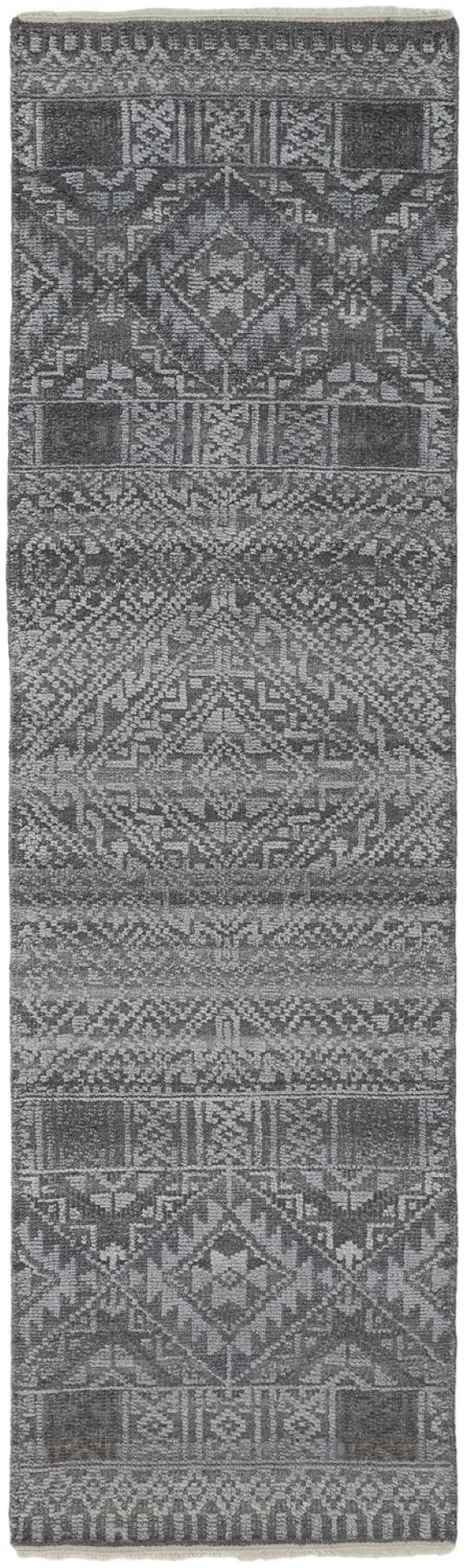HomeRoots 4' Hand-Knotted Geometric Area Rug in Gray, Ivory & Pink – Perfect for Modern Home Decor Spaces 8' Runner 512570