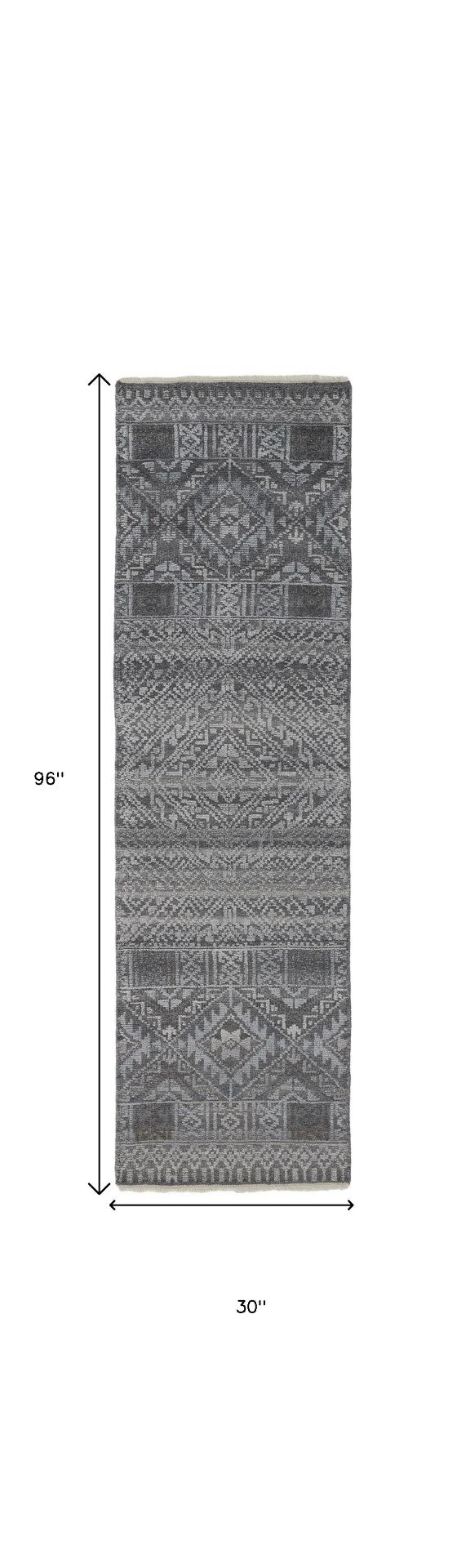 HomeRoots 4' Hand-Knotted Geometric Area Rug in Gray, Ivory & Pink – Perfect for Modern Home Decor Spaces 8' Runner 512570