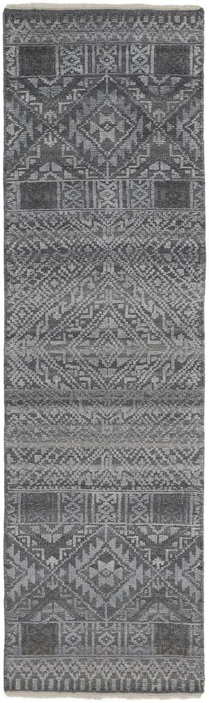 HomeRoots 4' Hand-Knotted Geometric Area Rug in Gray, Ivory & Pink – Perfect for Modern Home Decor Spaces 8' Runner 512570