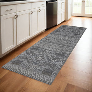 HomeRoots 4' Hand-Knotted Geometric Area Rug in Gray, Ivory & Pink – Perfect for Modern Home Decor Spaces 8' Runner 512570