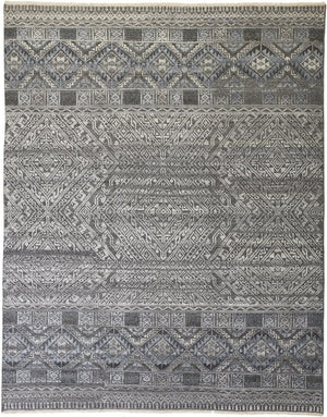 HomeRoots 4' Hand-Knotted Geometric Area Rug in Gray, Ivory & Pink – Perfect for Modern Home Decor Spaces 12' X 15' 512571