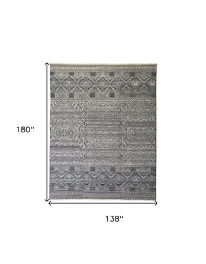 HomeRoots 4' Hand-Knotted Geometric Area Rug in Gray, Ivory & Pink – Perfect for Modern Home Decor Spaces 12' X 15' 512571
