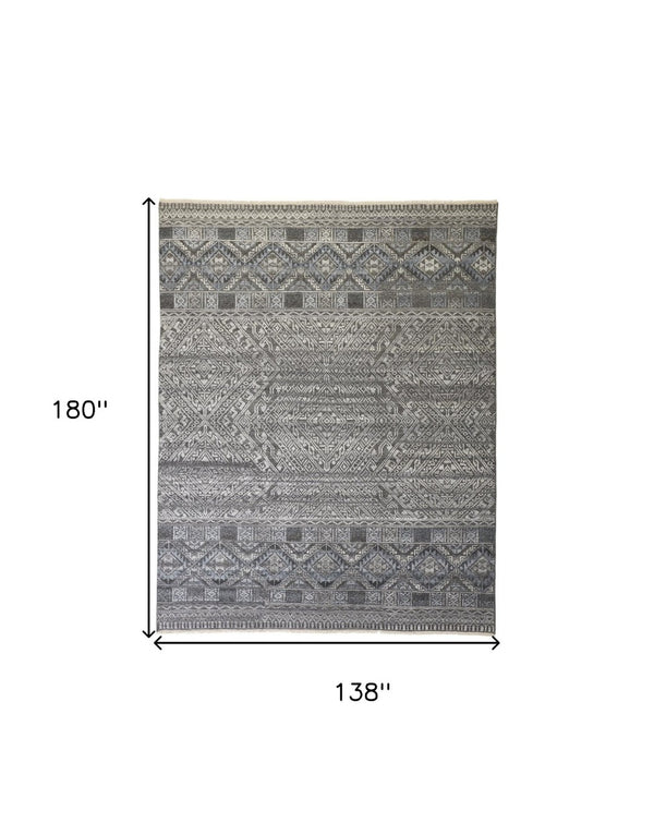 HomeRoots 4' Hand-Knotted Geometric Area Rug in Gray, Ivory & Pink – Perfect for Modern Home Decor Spaces 12' X 15' 512571