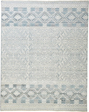 HomeRoots 4' Hand-Knotted Geometric Area Rug in Gray, Ivory & Pink – Perfect for Modern Home Decor Spaces 5' X 8' 512573