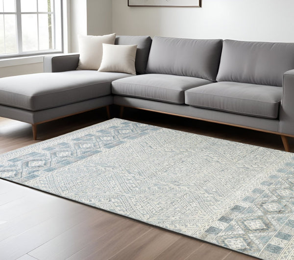 HomeRoots 4' Hand-Knotted Geometric Area Rug in Gray, Ivory & Pink – Perfect for Modern Home Decor Spaces 10' X 13' 512576