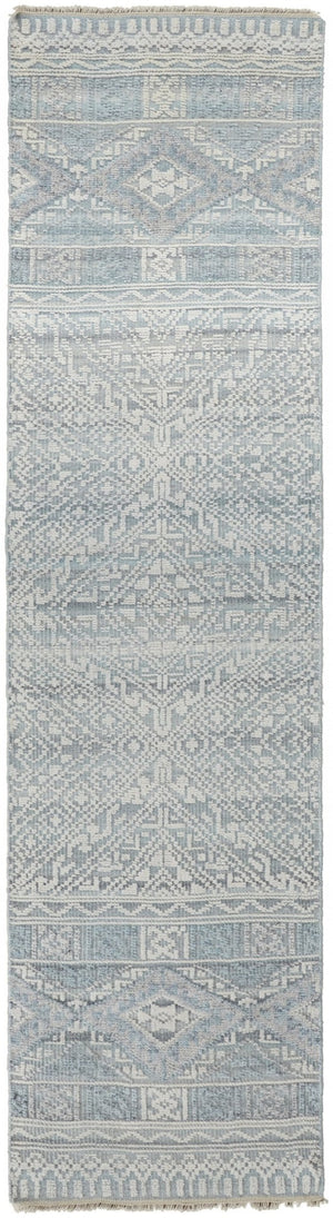 HomeRoots 4' Hand-Knotted Geometric Area Rug in Gray, Ivory & Pink – Perfect for Modern Home Decor Spaces 10' Runner 512577