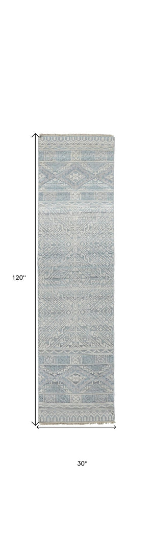 HomeRoots 4' Hand-Knotted Geometric Area Rug in Gray, Ivory & Pink – Perfect for Modern Home Decor Spaces 10' Runner 512577