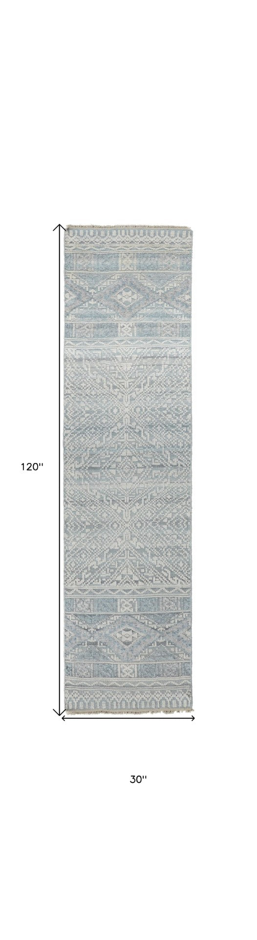 HomeRoots 4' Hand-Knotted Geometric Area Rug in Gray, Ivory & Pink – Perfect for Modern Home Decor Spaces 10' Runner 512577