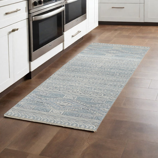 HomeRoots 4' Hand-Knotted Geometric Area Rug in Gray, Ivory & Pink – Perfect for Modern Home Decor Spaces 10' Runner 512577