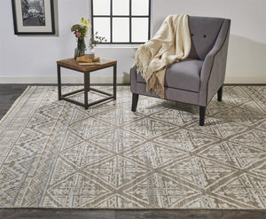 HomeRoots 4' Gray and Ivory Geometric Hand-Knotted Area Rug - Modern Artisan Craftsmanship for Any Room 5' X 8' 512581