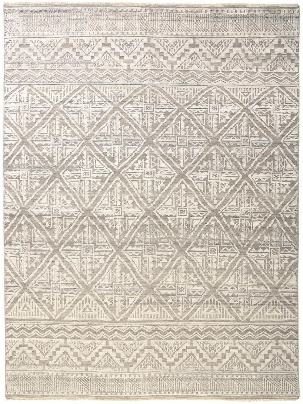 HomeRoots 4' Gray and Ivory Geometric Hand-Knotted Area Rug - Modern Artisan Craftsmanship for Any Room 8' X 10' 512582