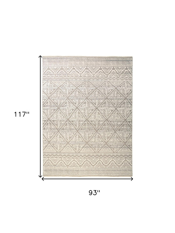 HomeRoots 4' Gray and Ivory Geometric Hand-Knotted Area Rug - Modern Artisan Craftsmanship for Any Room 8' X 10' 512582