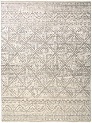 HomeRoots 4' Gray and Ivory Geometric Hand-Knotted Area Rug - Modern Artisan Craftsmanship for Any Room 9' X 12' 512583