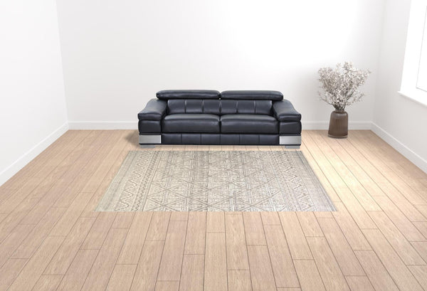 HomeRoots 4' Gray and Ivory Geometric Hand-Knotted Area Rug - Modern Artisan Craftsmanship for Any Room 9' X 12' 512583