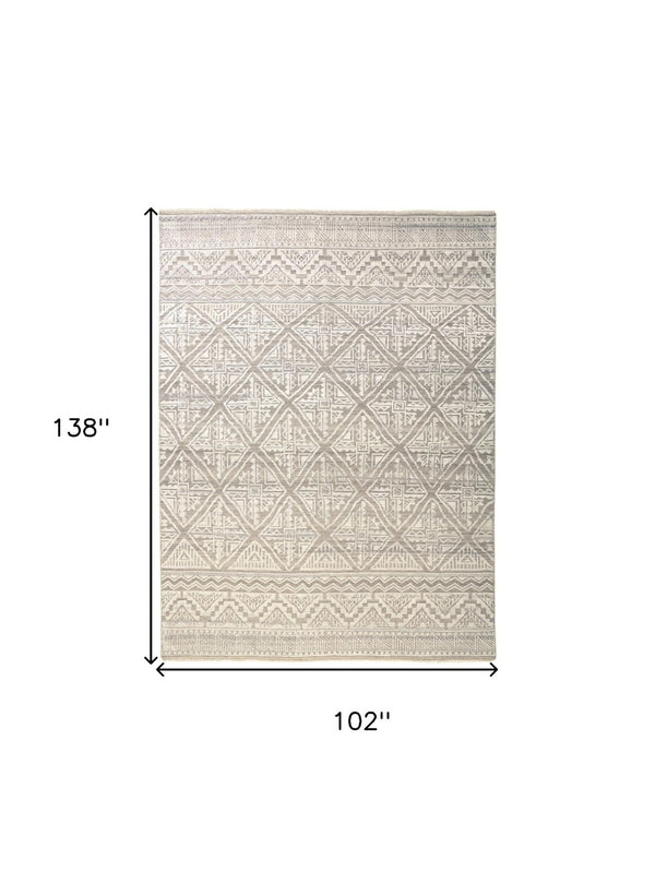 HomeRoots 4' Gray and Ivory Geometric Hand-Knotted Area Rug - Modern Artisan Craftsmanship for Any Room 9' X 12' 512583