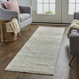 HomeRoots 4' Gray and Ivory Geometric Hand-Knotted Area Rug - Modern Artisan Craftsmanship for Any Room 8' Runner 512586