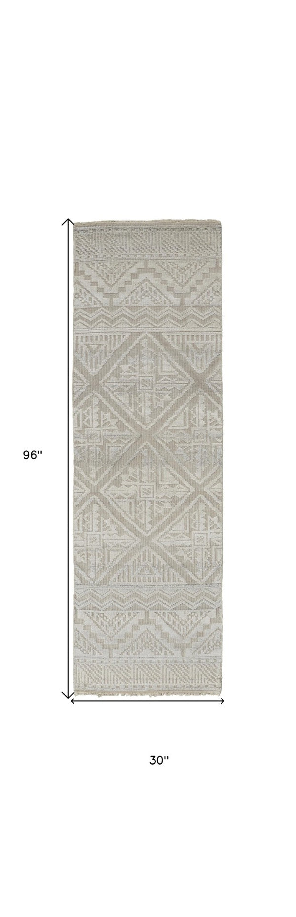HomeRoots 4' Gray and Ivory Geometric Hand-Knotted Area Rug - Modern Artisan Craftsmanship for Any Room 8' Runner 512586