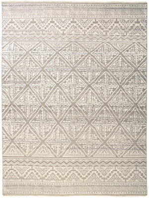 HomeRoots 4' Gray and Ivory Geometric Hand-Knotted Area Rug - Modern Artisan Craftsmanship for Any Room 12' X 15' 512587
