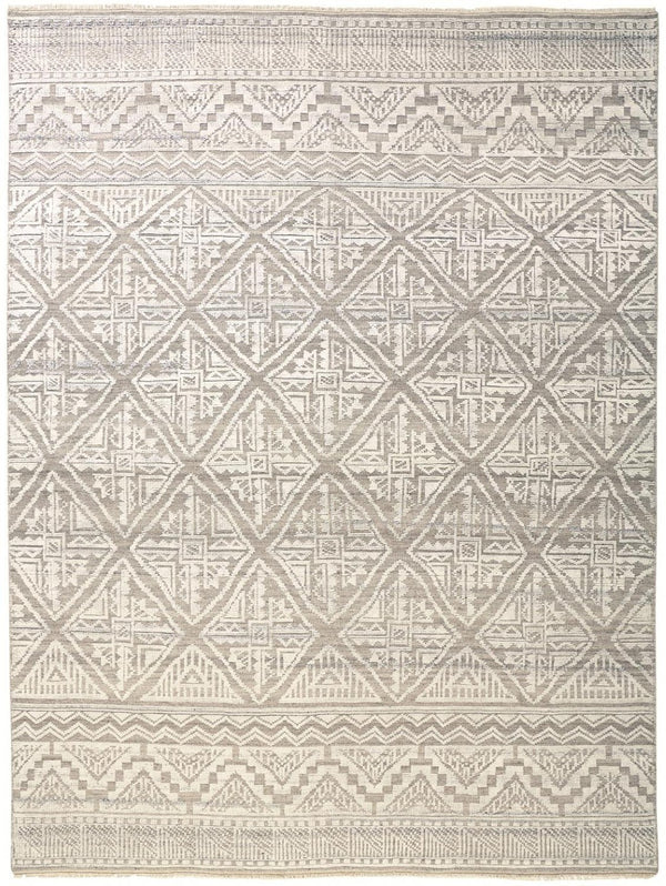 HomeRoots 4' Gray and Ivory Geometric Hand-Knotted Area Rug - Modern Artisan Craftsmanship for Any Room 12' X 15' 512587