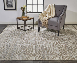 HomeRoots 4' Gray and Ivory Geometric Hand-Knotted Area Rug - Modern Artisan Craftsmanship for Any Room 12' X 15' 512587